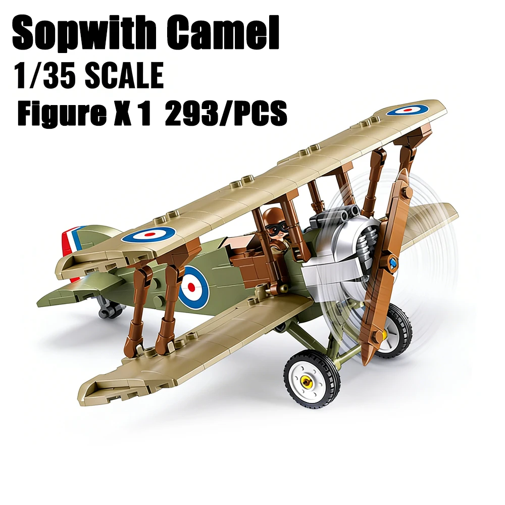 Kids Toys Uk - ตัวต่อโมเดลเครื่องบินรบ Sopwith Camel WW1 ของเล่นตัวต่อเครื่องบินทหารคลาสสิกสำหรับเด็ก ของขวัญเครื่องบินสองปีก