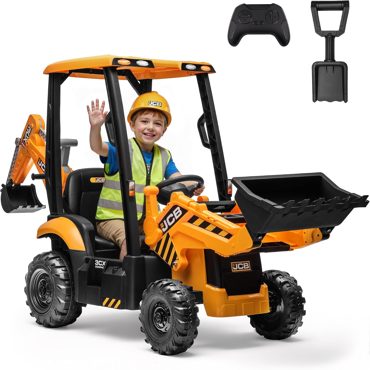 Kids Toys Jcb - รถขุด JCB 12V สำหรับเด็กที่ได้รับการรับรองอย่างเป็นทางการ ของเล่นรถขุดไฟฟ้าพร้อมที่ตักด้านหน้า แขนขุดด้านหลัง