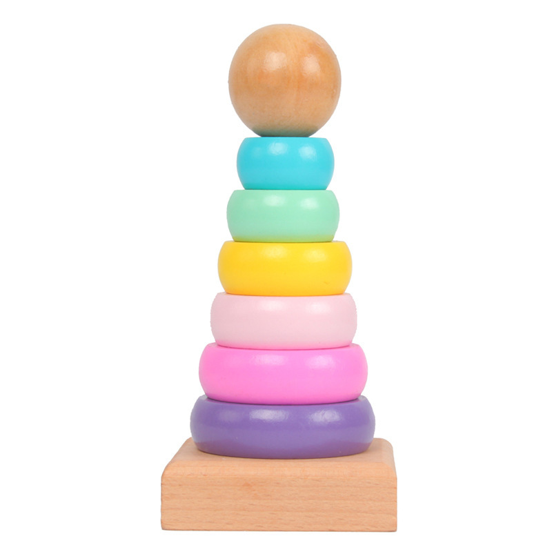Kids Toys 2 Year Old - ของเล่นไม้รูปหอคอยสายรุ้งสำหรับเด็กวงแหวนปริศนาเพื่อการศึกษาปฐมวัย