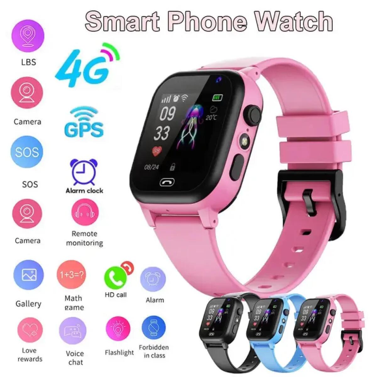 Kids Smartwatch Gps - เด็กสมาร์ทวอท์ช 4G มัลติฟังก์ชั่นกันน้ำ SOS GPS ตำแหน่งกล้องโทรซิมการ์ดเด็กของขวัญกีฬานาฬิกาดิจิตอลตัวติดตาม