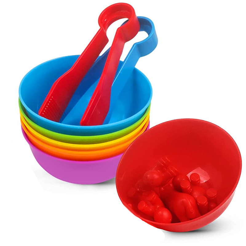 Kids Toys 2 Year Old - ชามพลาสติก 6 ช่องพร้อมแหนบ 2 อันการเรียงลําดับสีรุ้งทักษะยนต์ปรับกิจกรรมการเรียนรู้ของเล่นของขวัญสําหรับเด็กวัยหัดเดินเด็ก
