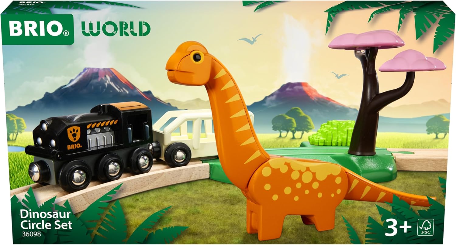 Toy Train Track Set - ชุดรถไฟไดโนเสาร์ 12 ชิ้น พร้อมไดโนเสาร์แบบอินเทอร์แอคทีฟ รางไม้ สำหรับเด็กอายุ