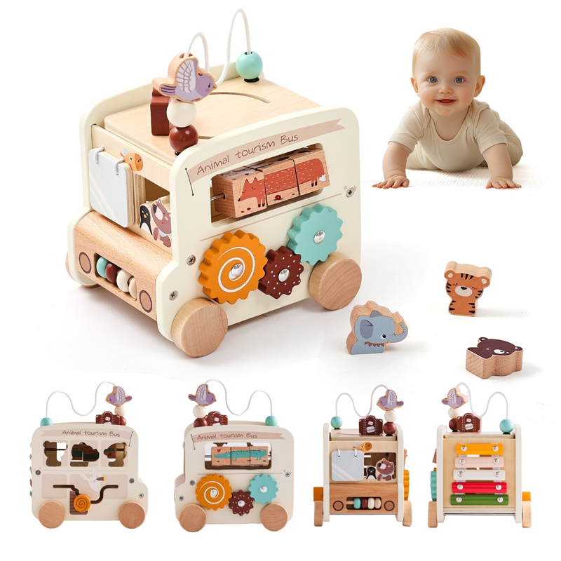 Kids Toys 2 Year Old - ของเล่นไม้มอนเตสซอรี่ ของเล่นเสริมพัฒนาการเด็ก ชุดของเล่นรถบัส 5 in 1