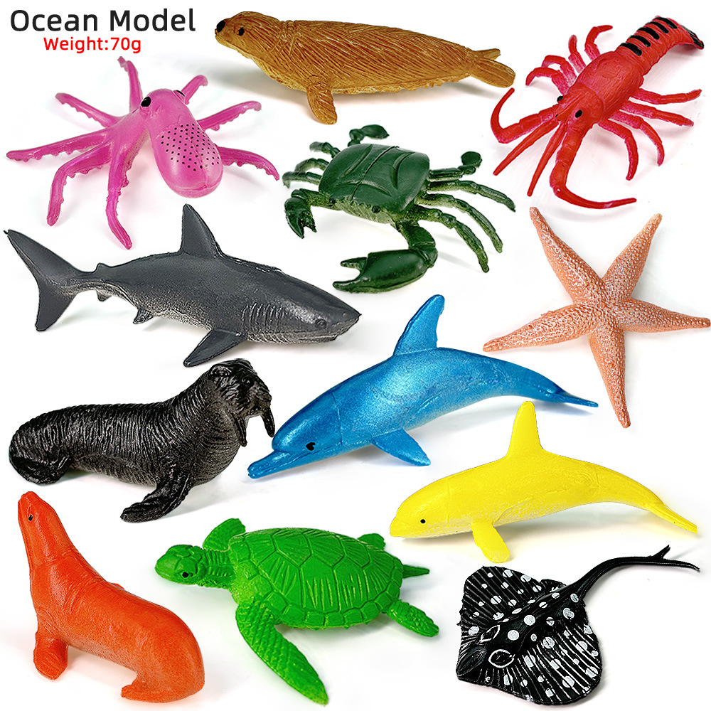 Kids Toys 3 Year Old - ชุดของเล่นสัตว์ทะเล 12 ชิ้น ประกอบด้วยปู ปลาหมึก ปลาดาว