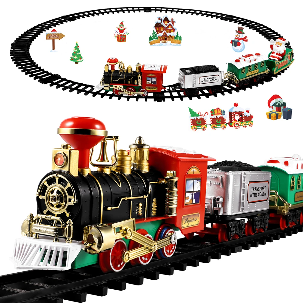 Toy Train Track Set - คริสต์มาสชุดรถไฟเทศกาล MINI Locomotive รุ่นไฟเสียงน้ําไอน้ํารถไฟชุดรางไฟฟ้าของเล่นเด็กของขวัญ