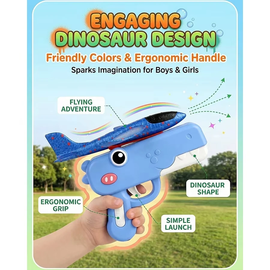 Catapult Launcher Toy - เครื่องยิงเครื่องบินโฟมไดโนเสาร์ ของเล่นสำหรับเด็ก เครื่องบินโฟมร่อน ของเล่นเครื่องบินยิงแบบหนังสติ๊กสำหรับเล่นกลางแจ้ง ของเล่นเครื่องบินโฟมสำหรับเด็กผู้ชาย