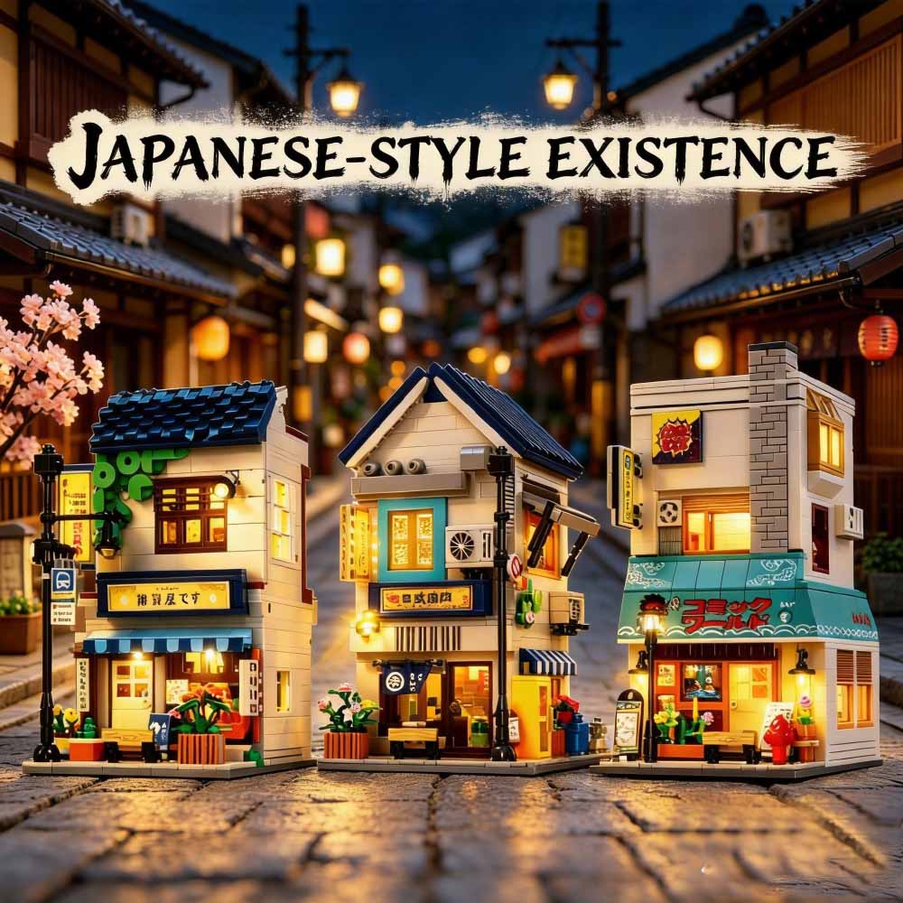 Kids Toys Stores - ร้านหนังสือ บล็อกตัวต่อ ฉากถนนญี่ปุ่น สถาปัตยกรรม ร้านขายของชำ โมเดลอิฐ