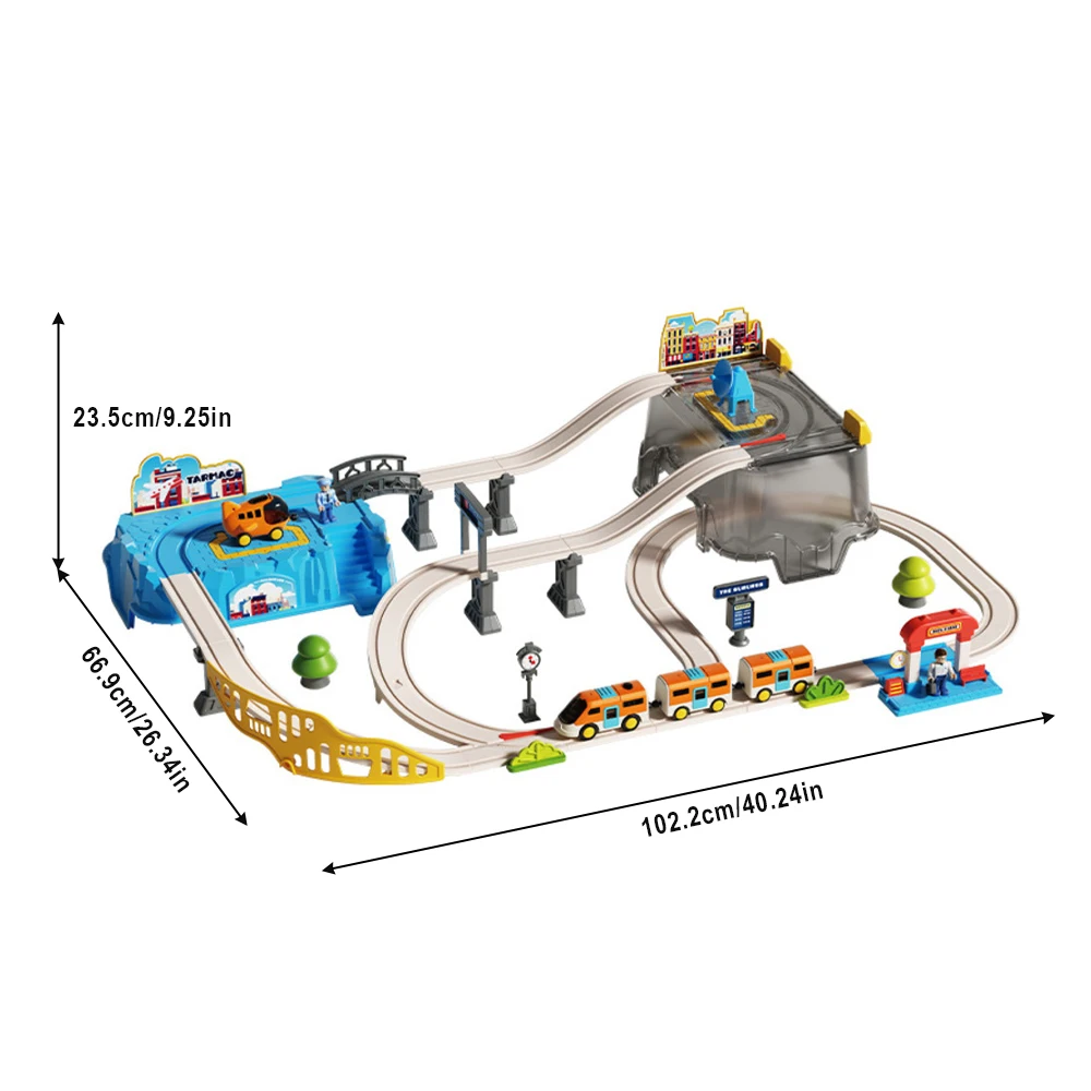Toy Train Track Set - ชุดของเล่นรางรถไฟธีมสนามบินพร้อมกล่องเก็บของ ของเล่นเด็กแบบอินเทอร์แอคทีฟสำหรับการเล่นสร้างสรรค์และการพัฒนาจินตนาการ