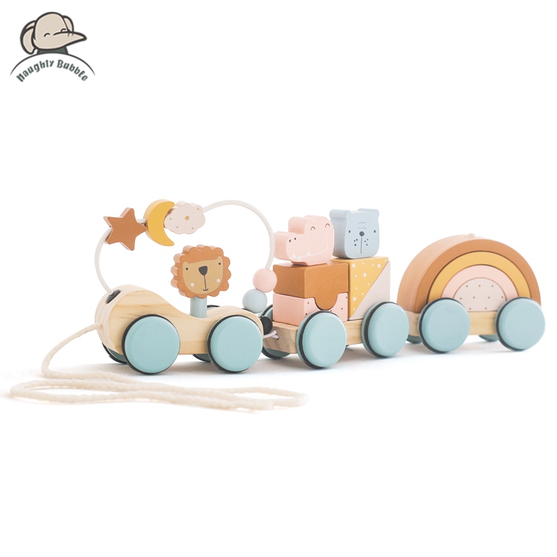 Kids Toys 2 Year Old - ไม้ Montessori ของเล่นบล็อกสัตว์รถไฟ Building Block ซ้อนของเล่น