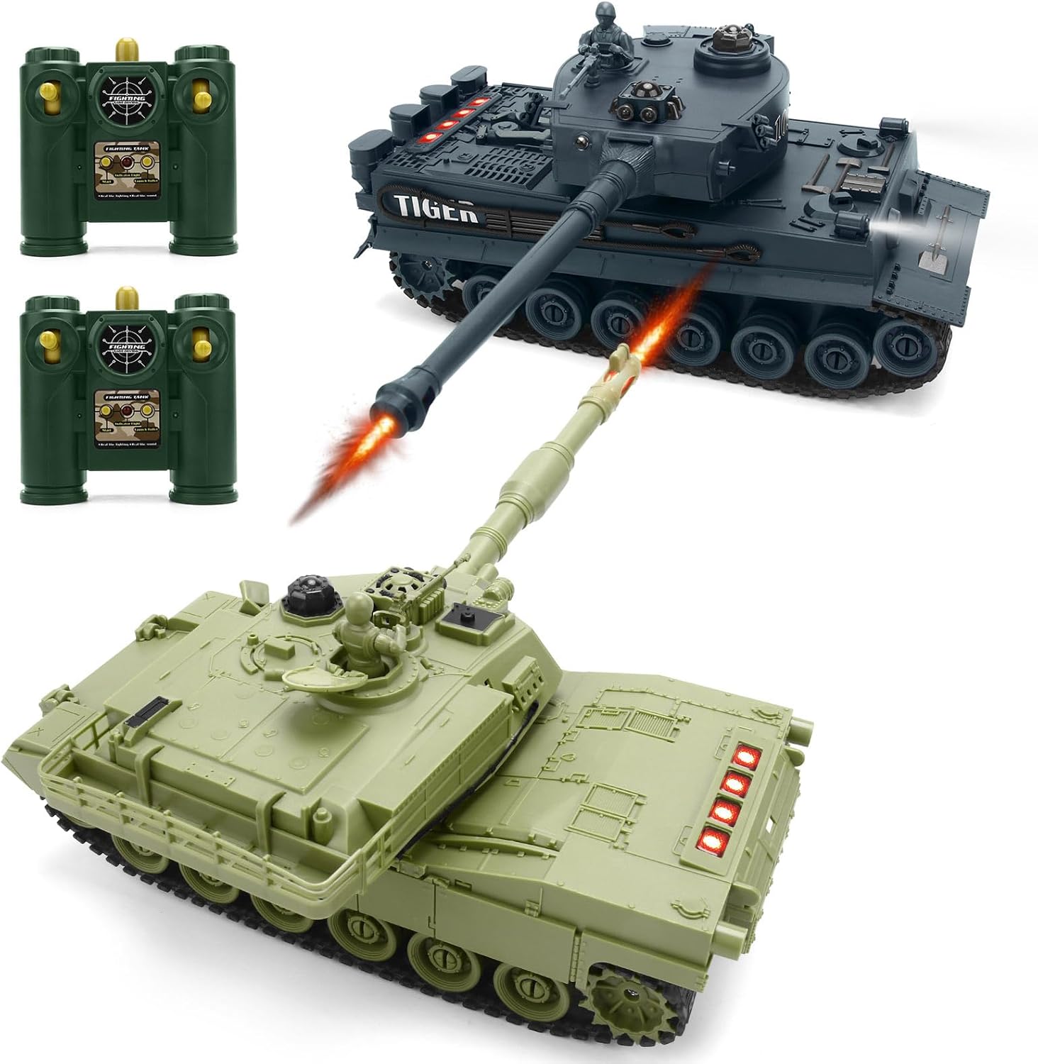Kids Toys Channel - ชุดรถถังบังคับวิทยุขนาด 1/28 พร้อมเอฟเฟกต์เสียง ไฟ LED เกมต่อสู้