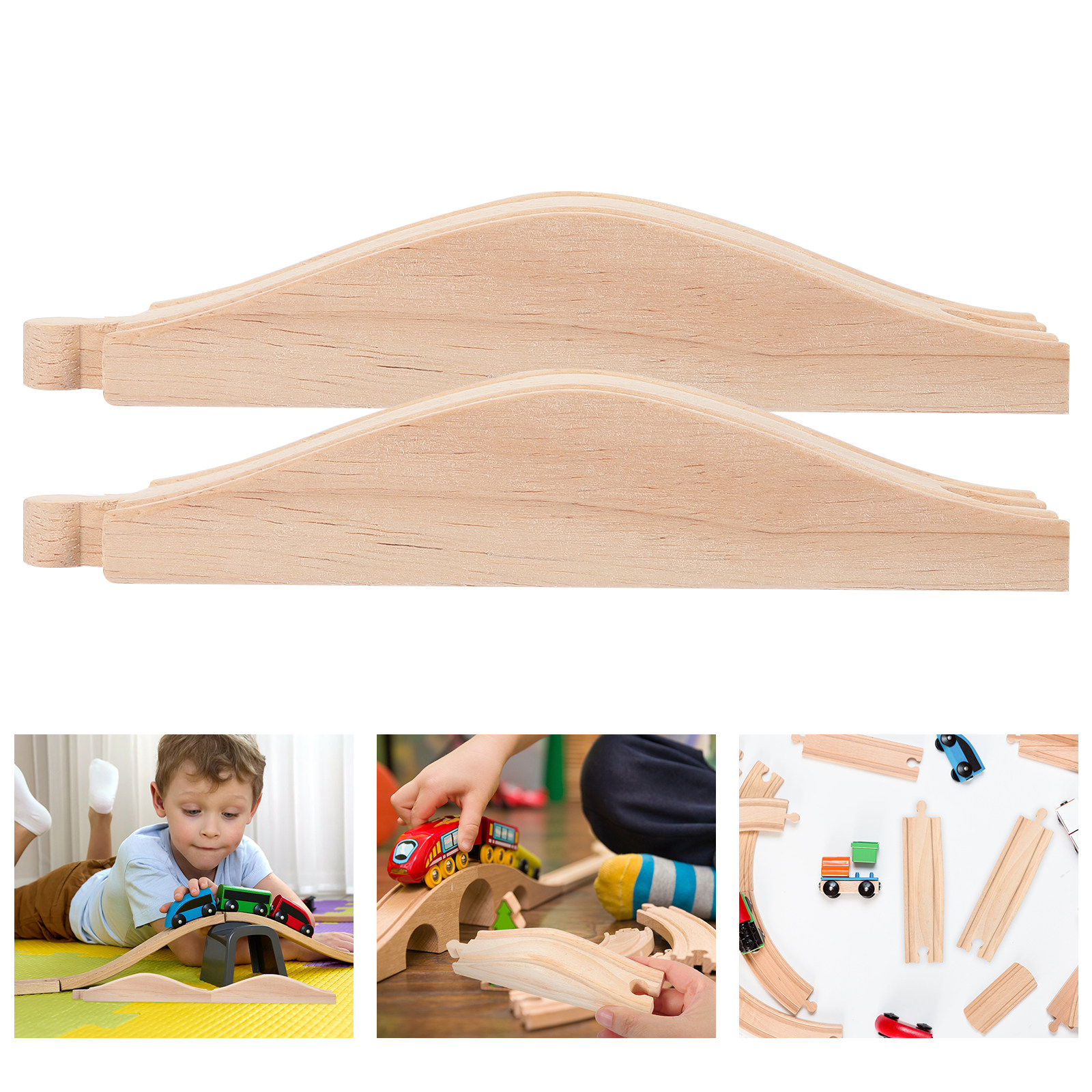 Toy Train Track Set - ชุดรางรถไฟไม้ 2 ชิ้น พร้อมทางลาดสำหรับการก่อสร้าง ชุดของเล่น DIY