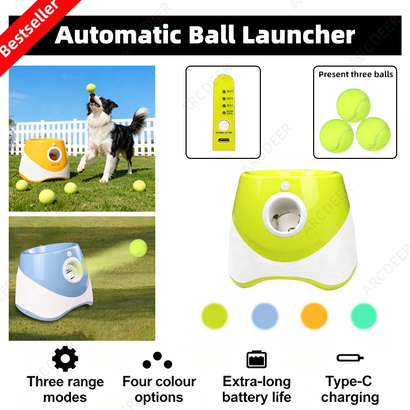 Catapult Launcher Toy - เครื่องยิงลูกบอลอัตโนมัติแบบชาร์จไฟได้สำหรับสุนัข-3 ระดับการตั้งค่าระยะทาง, เครื่องยิงลูกเทนนิสกลางแจ้งพร้อมหนังสติ๊ก, ของเล่นสัตว์เลี้ยงสำหรับการเล่นที่กระตุ้นการเคลื่อนไหว