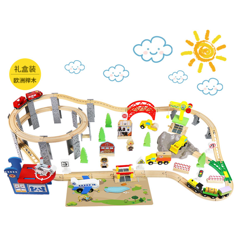 รถไฟไม้เกลียว Viaduct แหวนชุดร - Toy Train Track Set บทวิจารณ์และราคา